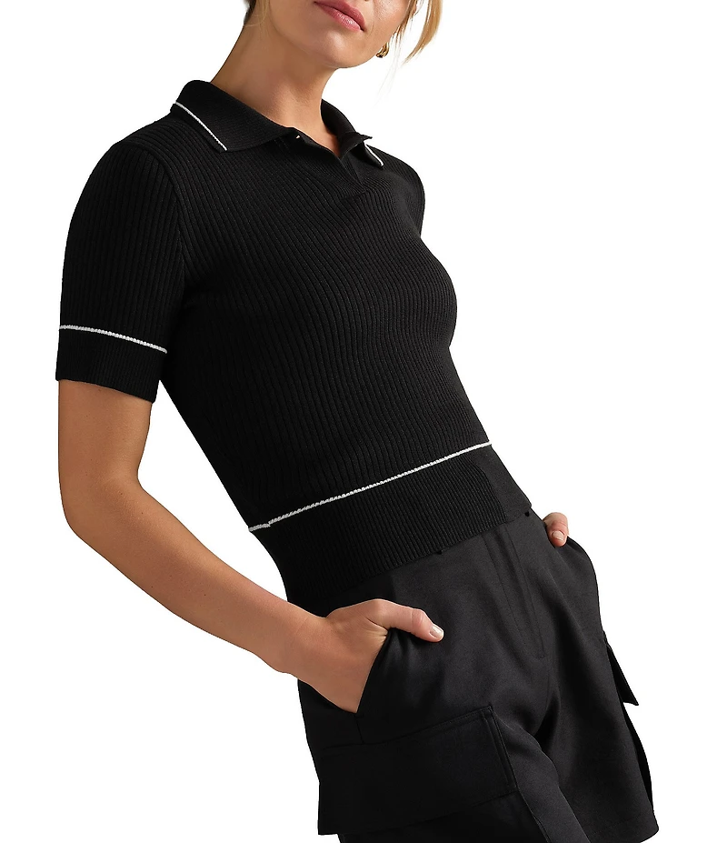 RHONE Birdie Collar Neckline Short Sleeve Contrast Piping Sweater Polo