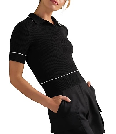 RHONE Birdie Collar Neckline Short Sleeve Contrast Piping Sweater Polo