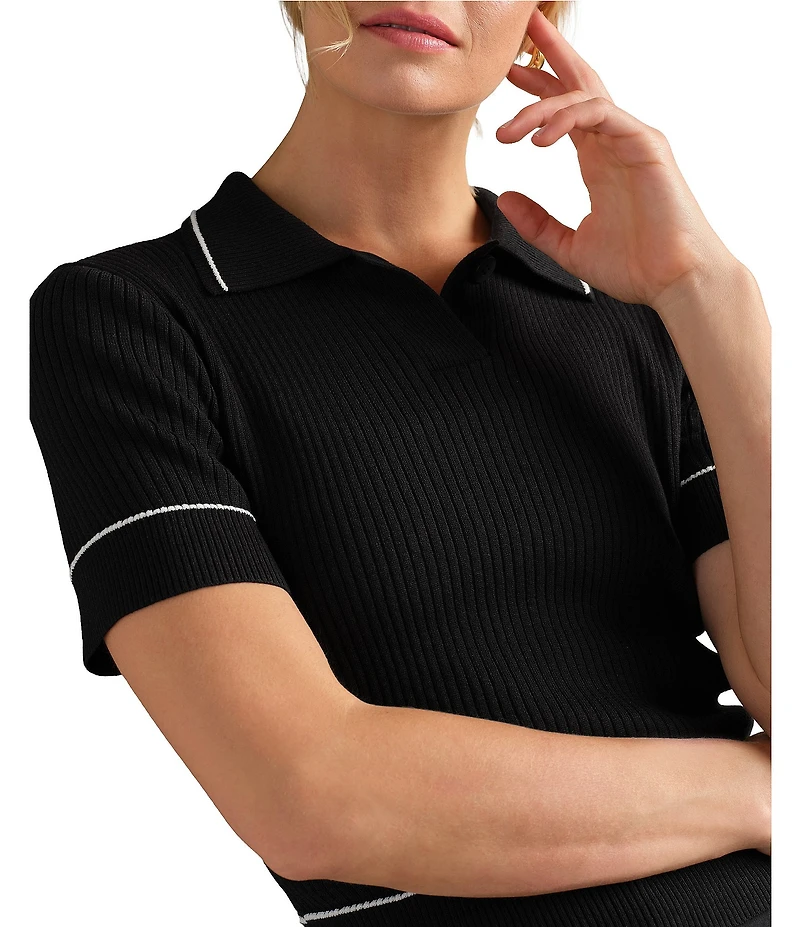 RHONE Birdie Collar Neckline Short Sleeve Contrast Piping Sweater Polo