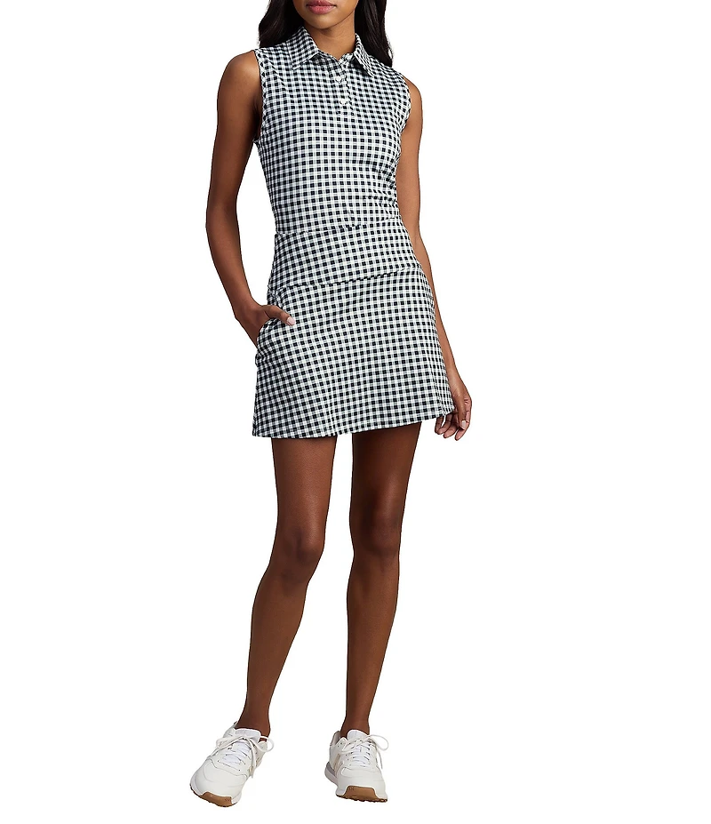 RHONE Course To Court Gingham Polo Neck Sleeveless Top