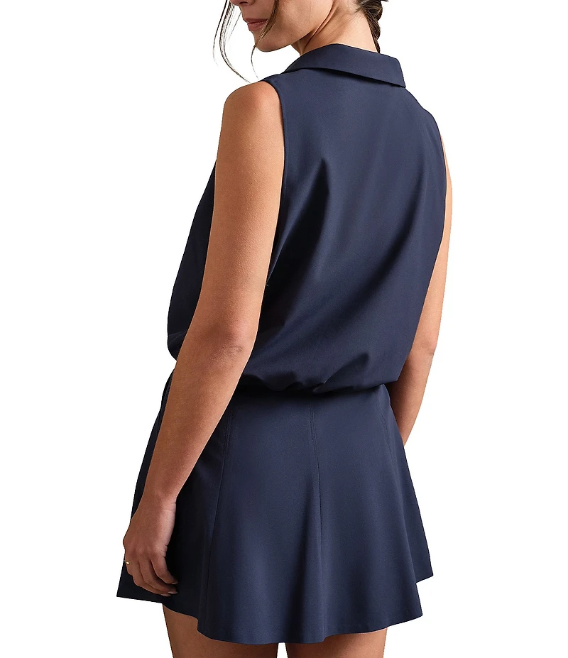 RHONE Mirage Notch Collar Sleeveless Button Front Blouse