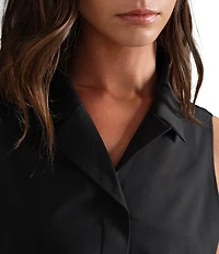 RHONE Mirage Notch Collar Sleeveless Button Front Blouse