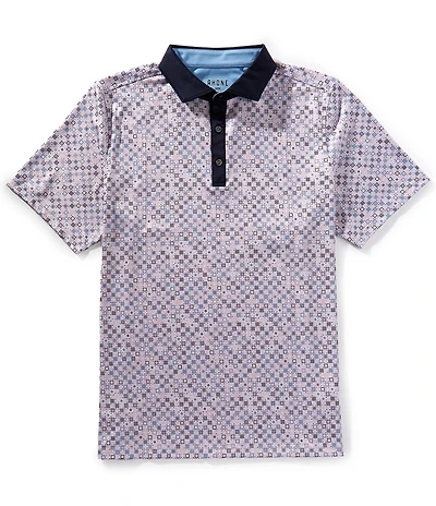 RHONE Performance Stretch Golf Sport Geo Print Short Sleeve Polo Shirt
