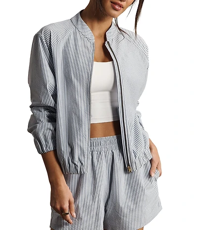 RHONE Saltair Striped Collared Long Sleeve Full Zip Performance Seersucker Jacket