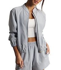 RHONE Saltair Striped Collared Long Sleeve Full Zip Performance Seersucker Jacket