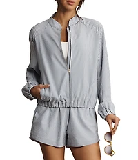 RHONE Saltair Striped Collared Long Sleeve Full Zip Performance Seersucker Jacket
