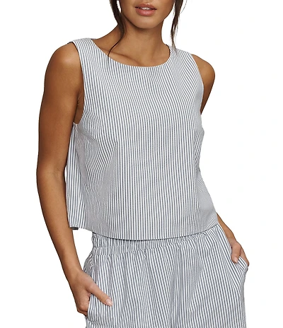 RHONE Saltair Striped Coordinating Crew Neck Sleeveless Performance Seersucker Tank Top