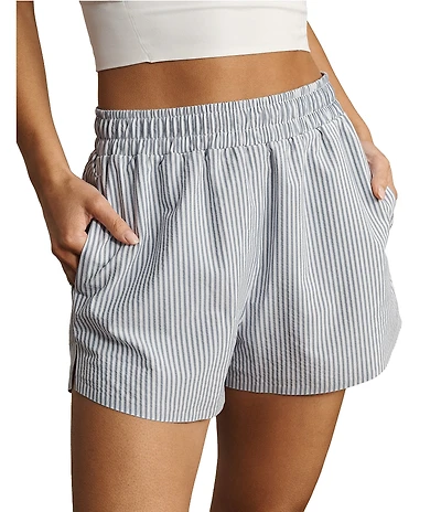 RHONE Saltair Striped Coordinating High Rise Pull-On Performance Seersucker Shorts