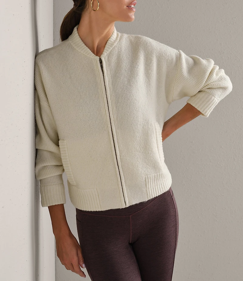 RHONE Westside Mock Neck Long Sleeve Full Zip Wool Blend Cardigan Sweater