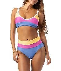 Rip Curl Block Party Spliced High Waist Back Ruched Hipster Swim Bottom