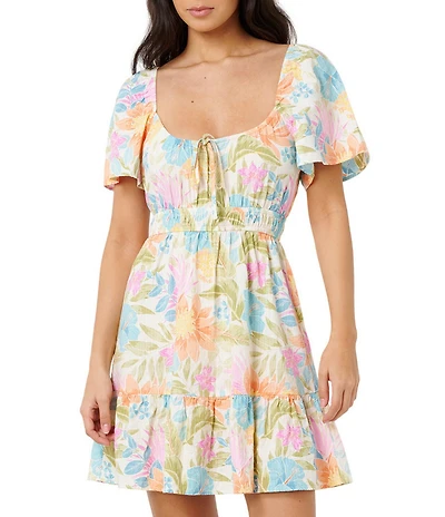 Rip Curl Catalina Island Floral Printed Short Sleeve Mini Dress