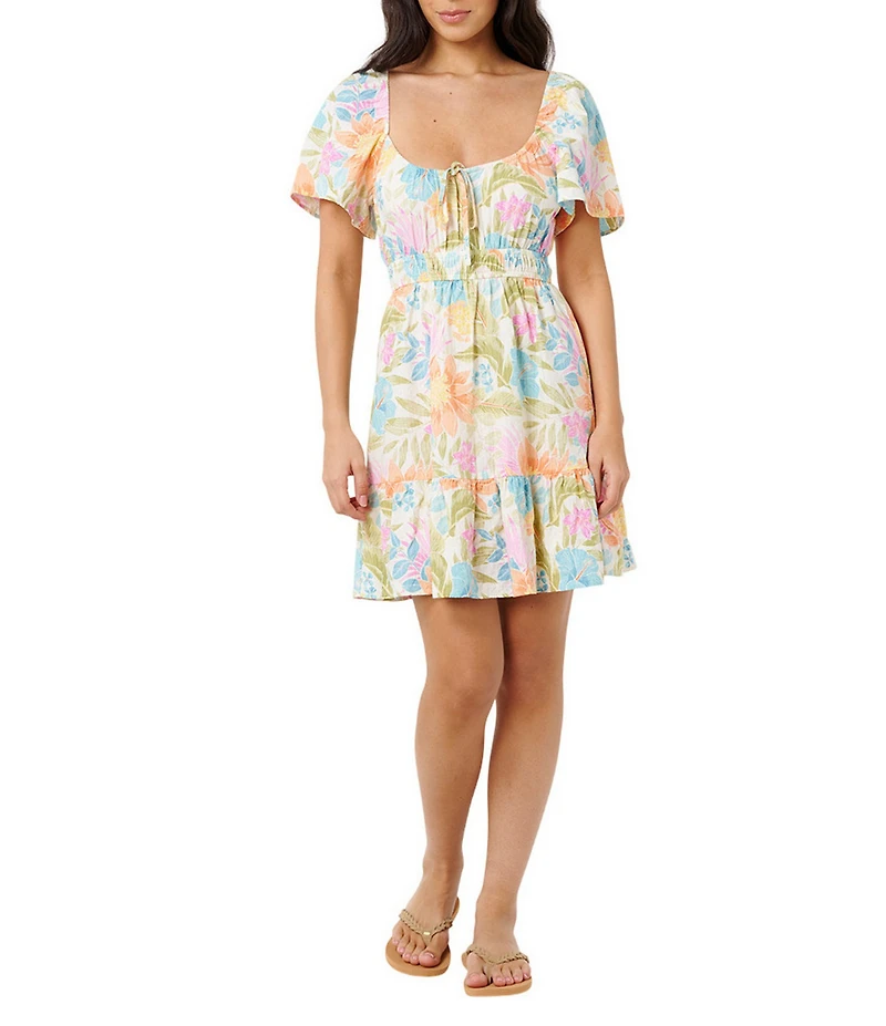 Rip Curl Catalina Island Floral Printed Short Sleeve Mini Dress