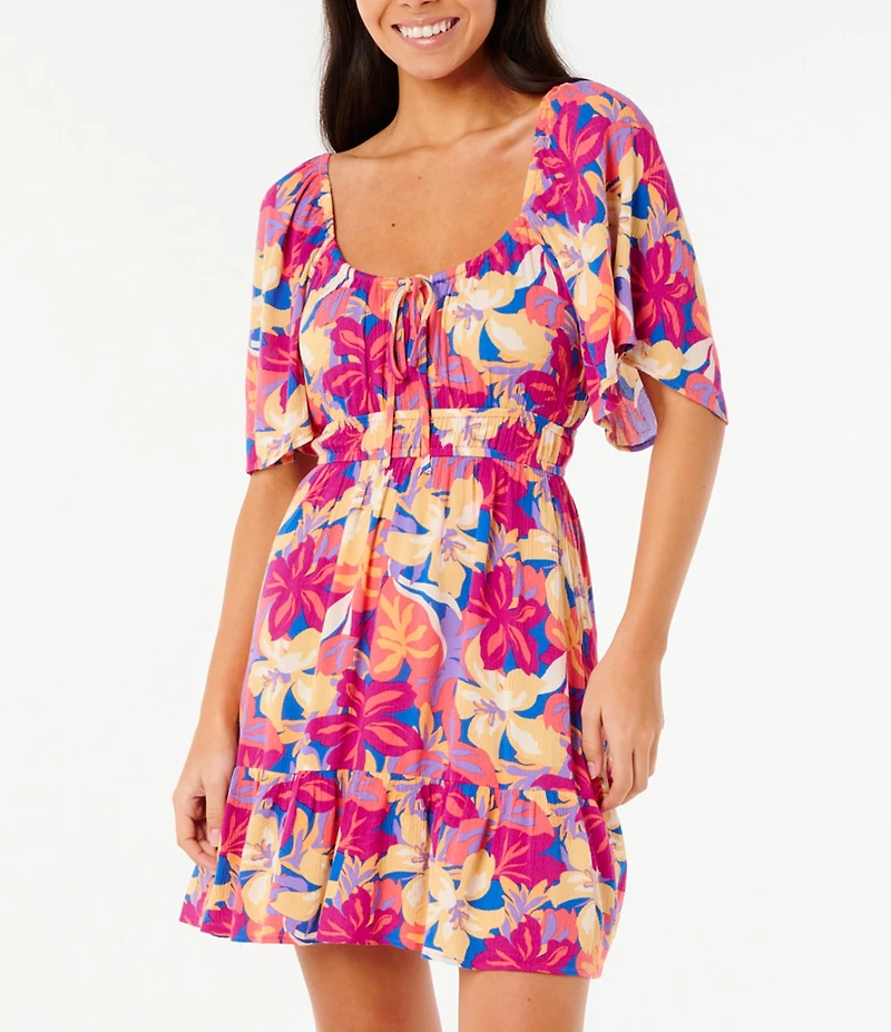Rip Curl Es Vedra Short Sleeve Floral Mini Dress
