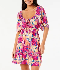 Rip Curl Es Vedra Short Sleeve Floral Mini Dress