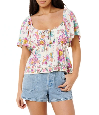 Rip Curl Half Moon Bay Floral Print Short Sleeve Blouse
