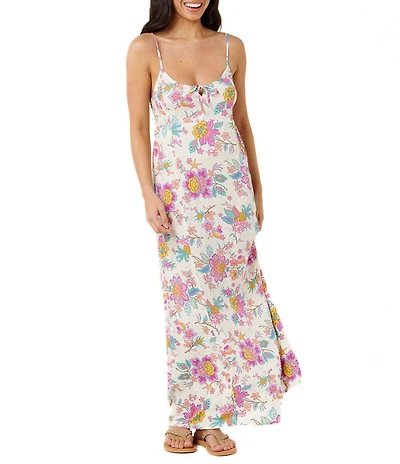 Rip Curl Half Moon Bay Floral Printed Sleeveless Shirred Side Dress