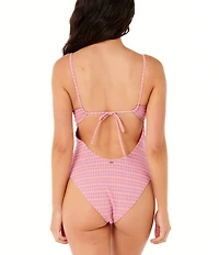 Rip Curl Isles Plaid Scoop Neck Underwire Bra One Piece Swimsuit