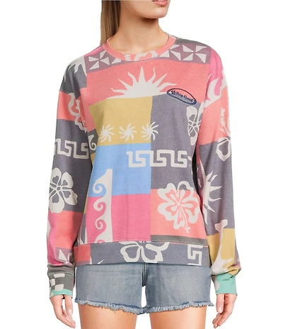 Rip Curl Keepsakes Mixed Media Patchwork Printed Long Sleeve Fleece Sweatshirt