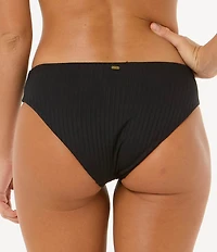 Rip Curl Premium Surf Solid Ribbed Scoop Waist Hipster Swim Bottom