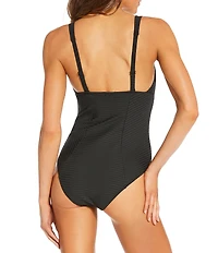 Rip Curl Premium Surf Solid Ribbed Square Neck D-DD Bra Size Underwire One Piece Swimsuit