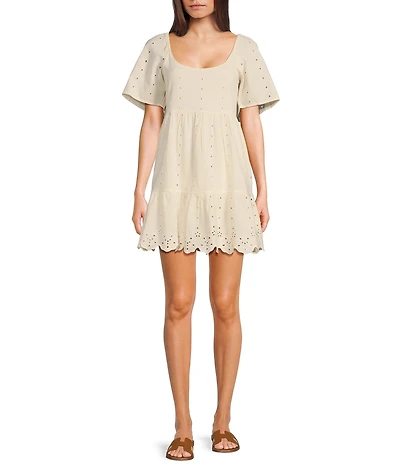 Rip Curl San Carlos La Joya Short Sleeve Linen Blend Babydoll Mini Dress