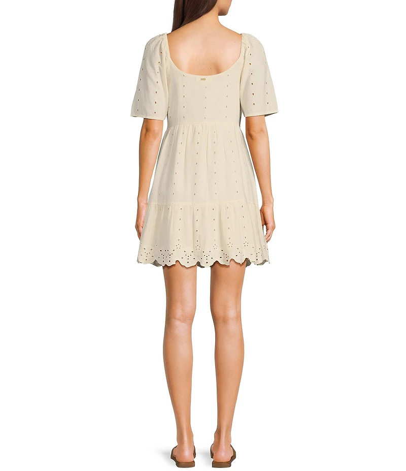 Rip Curl San Carlos La Joya Short Sleeve Linen Blend Babydoll Mini Dress