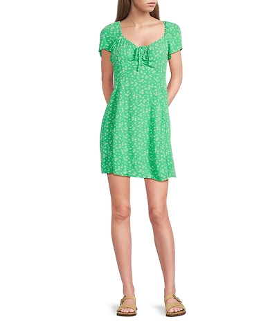 Rip Curl Surf Side Short Sleeve Yardage Print Empire Waist Dress