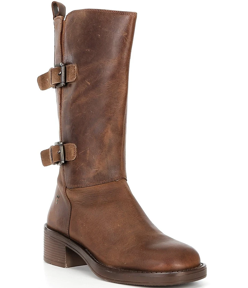 Roan Iceberg Distressed Leather Buckle Hardware Mid Calf Moto Boots