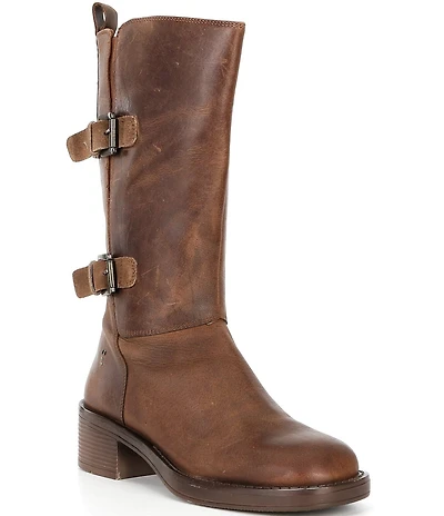 Roan Iceberg Distressed Leather Buckle Hardware Mid Calf Moto Boots