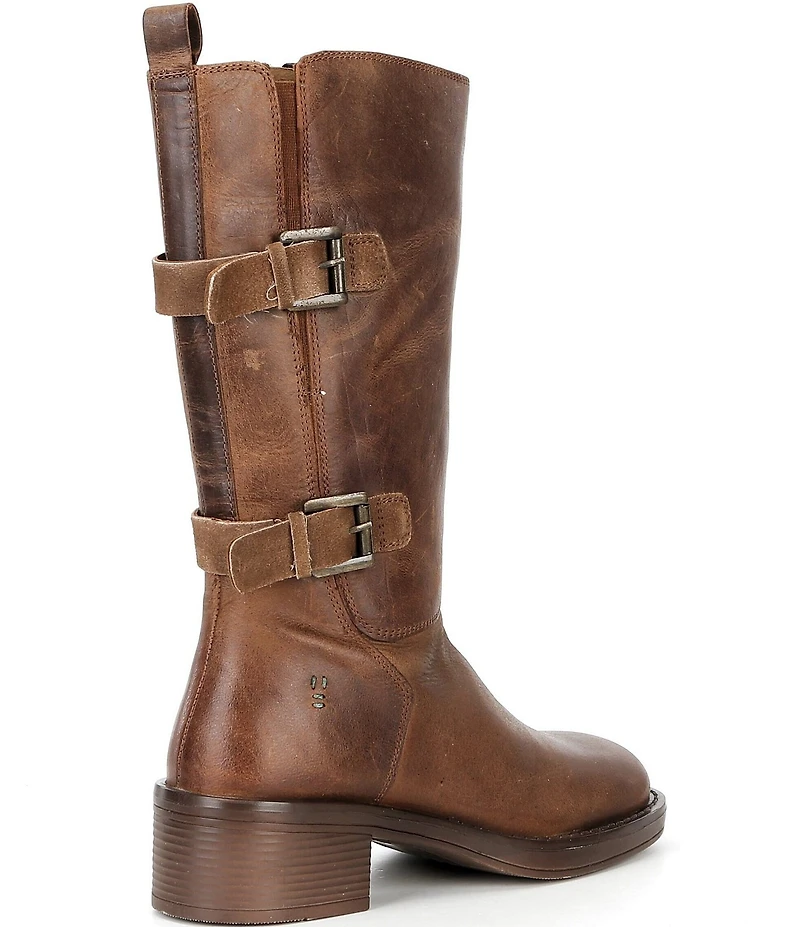 Roan Iceberg Distressed Leather Buckle Hardware Mid Calf Moto Boots