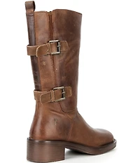 Roan Iceberg Distressed Leather Buckle Hardware Mid Calf Moto Boots