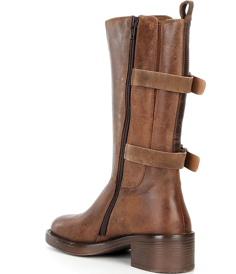 Roan Iceberg Distressed Leather Buckle Hardware Mid Calf Moto Boots