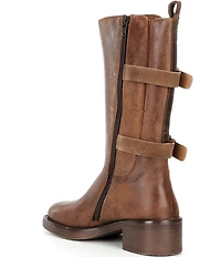 Roan Iceberg Distressed Leather Buckle Hardware Mid Calf Moto Boots