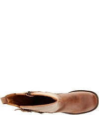 Roan Iceberg Distressed Leather Buckle Hardware Mid Calf Moto Boots