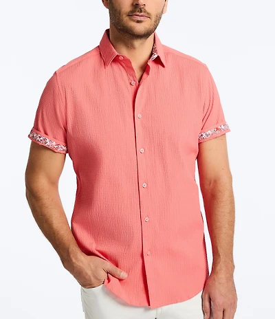 Robert Graham Thresher Stretch Seersucker Short Sleeve Woven Shirt