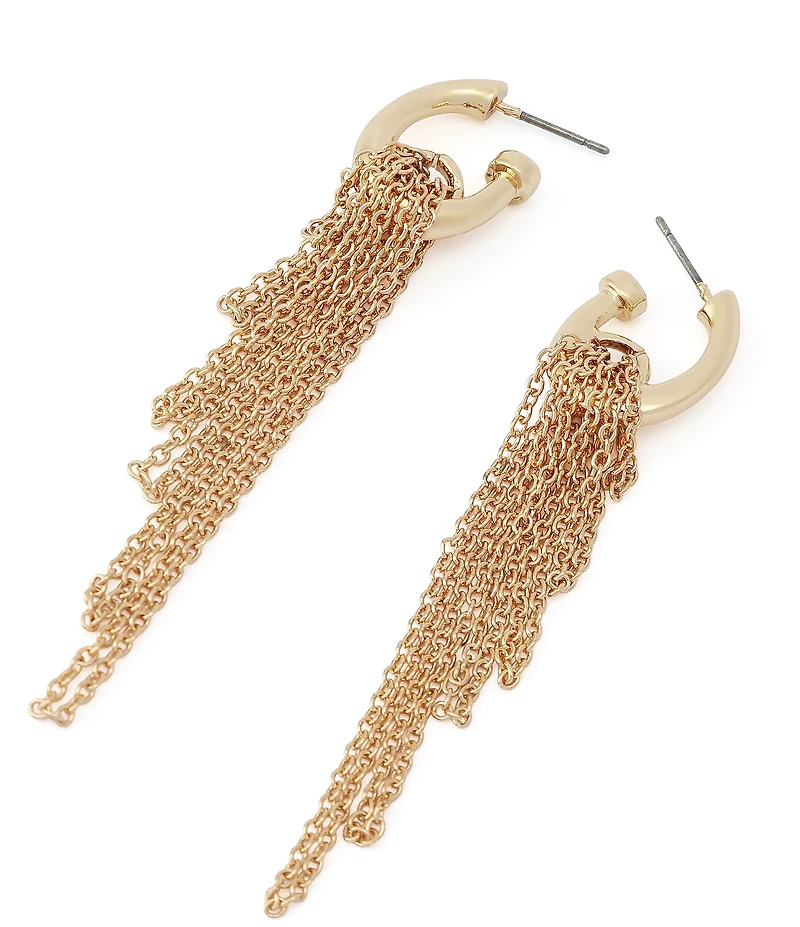 Robert Lee Morris Soho Chain Fringe Huggie Hoop Earrings
