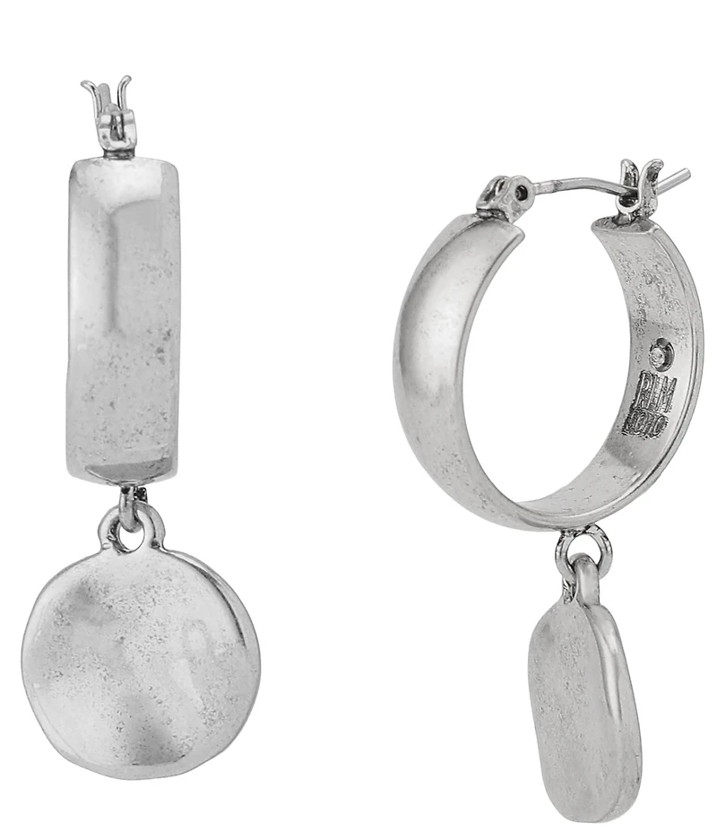 Robert Lee Morris Soho Heirloom Charms Disc Huggie Hoop Drop Earrings