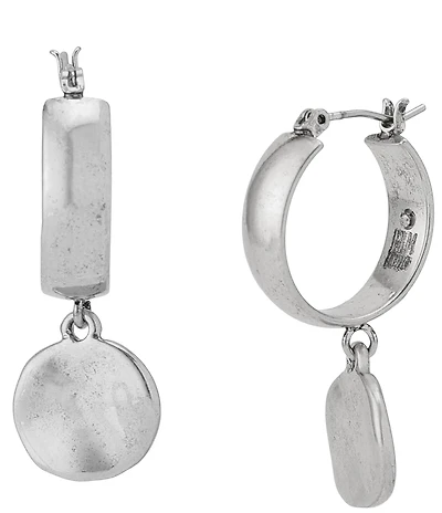 Robert Lee Morris Soho Heirloom Charms Disc Huggie Hoop Drop Earrings
