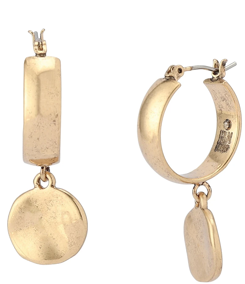 Robert Lee Morris Soho Heirloom Charms Disc Huggie Hoop Drop Earrings