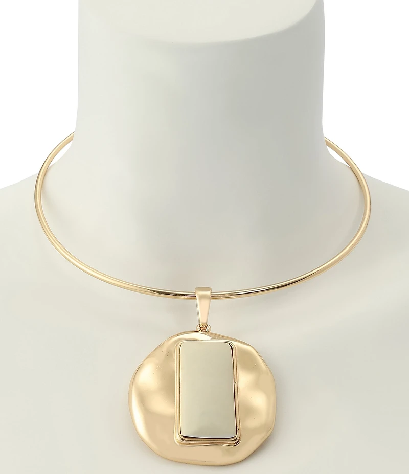 Robert Lee Morris Soho Ivory Molten Disc Wire Statement Short Pendant Necklace