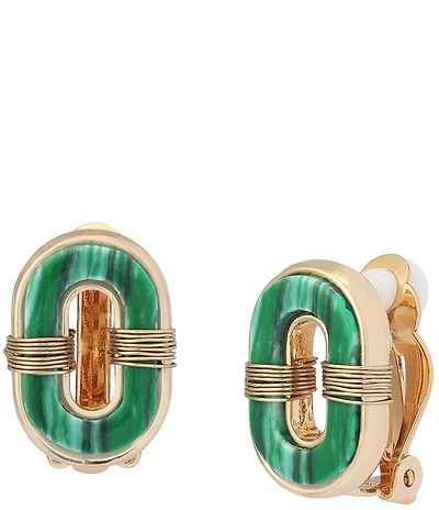 Robert Lee Morris Soho Malachite Link Clip-On Earrings
