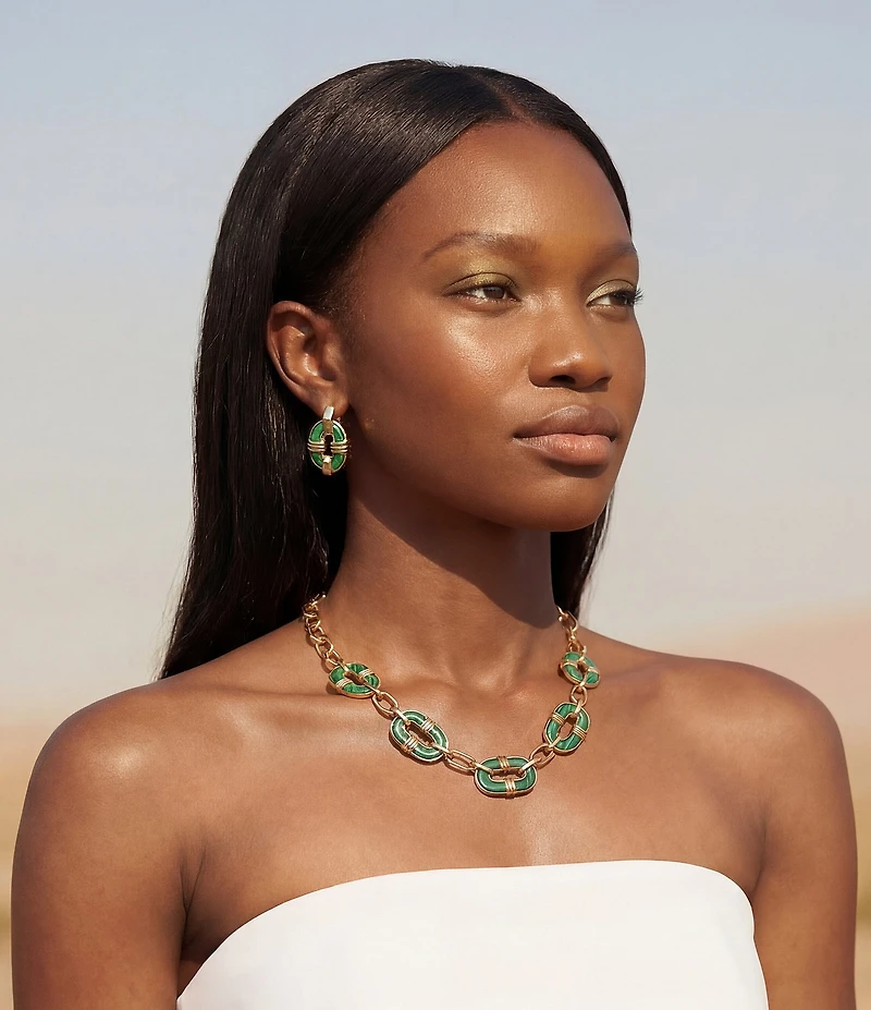 Robert Lee Morris Soho Malachite Link Clip-On Earrings