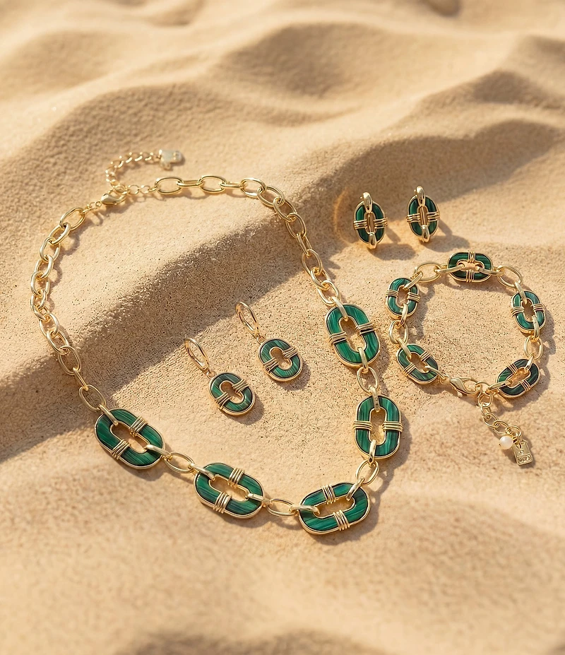 Robert Lee Morris Soho Malachite Link Drop Earrings