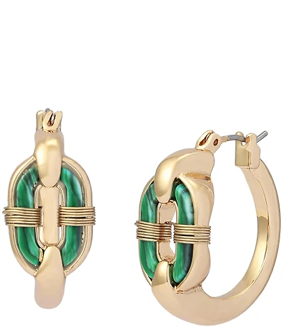 Robert Lee Morris Soho Malachite Link Huggie Hoop Earrings