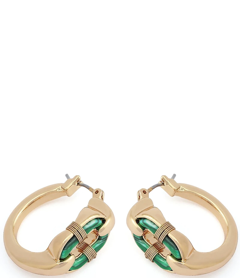 Robert Lee Morris Soho Malachite Link Huggie Hoop Earrings