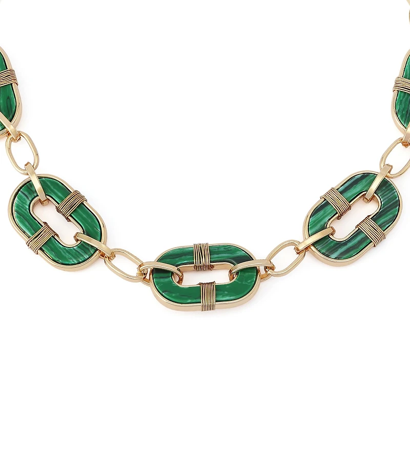 Robert Lee Morris Soho Malachite Link Reversible Bib Collar Necklace