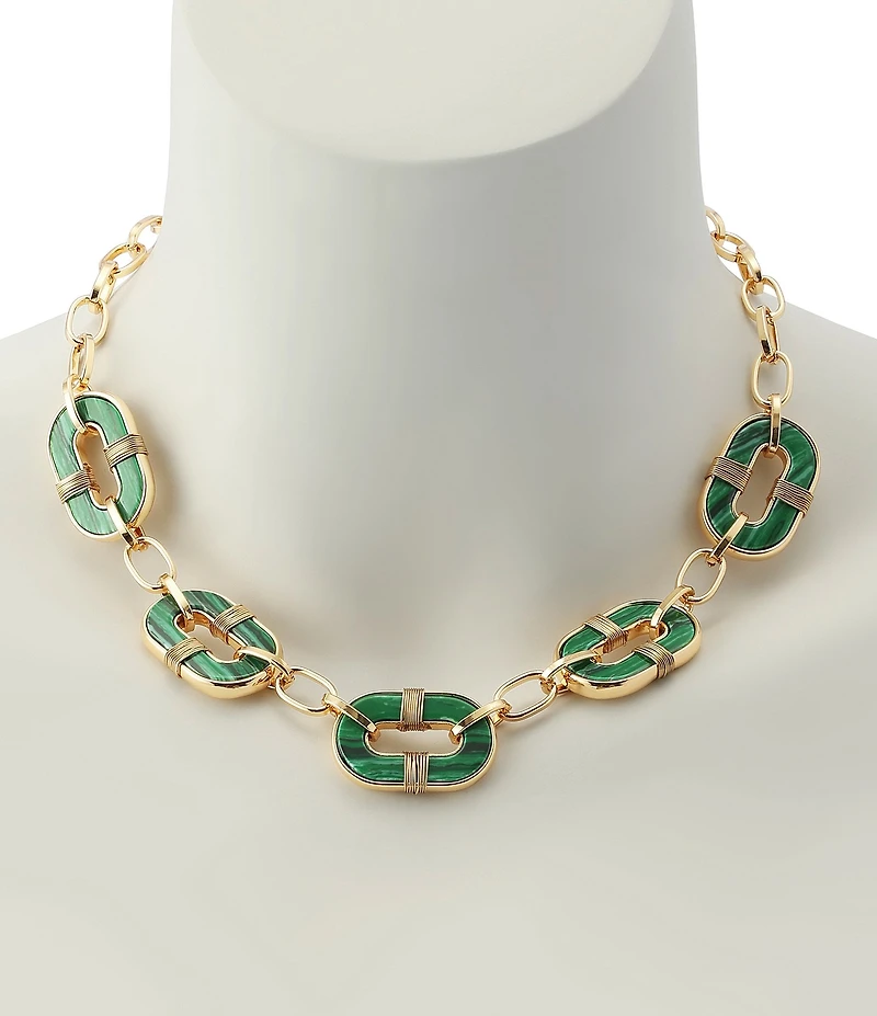 Robert Lee Morris Soho Malachite Link Reversible Bib Collar Necklace
