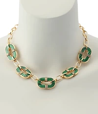 Robert Lee Morris Soho Malachite Link Reversible Bib Collar Necklace