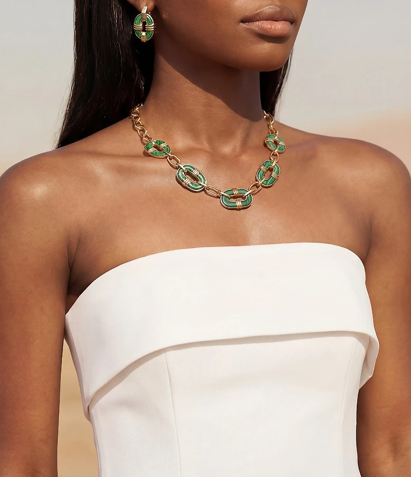 Robert Lee Morris Soho Malachite Link Reversible Bib Collar Necklace