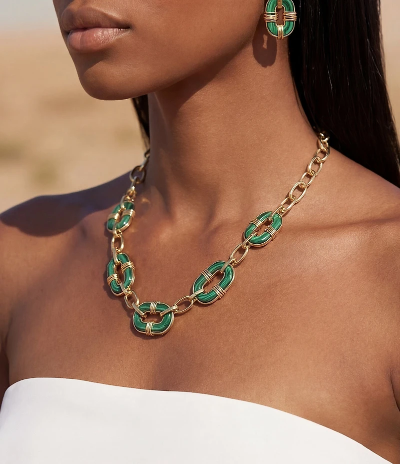 Robert Lee Morris Soho Malachite Link Reversible Bib Collar Necklace